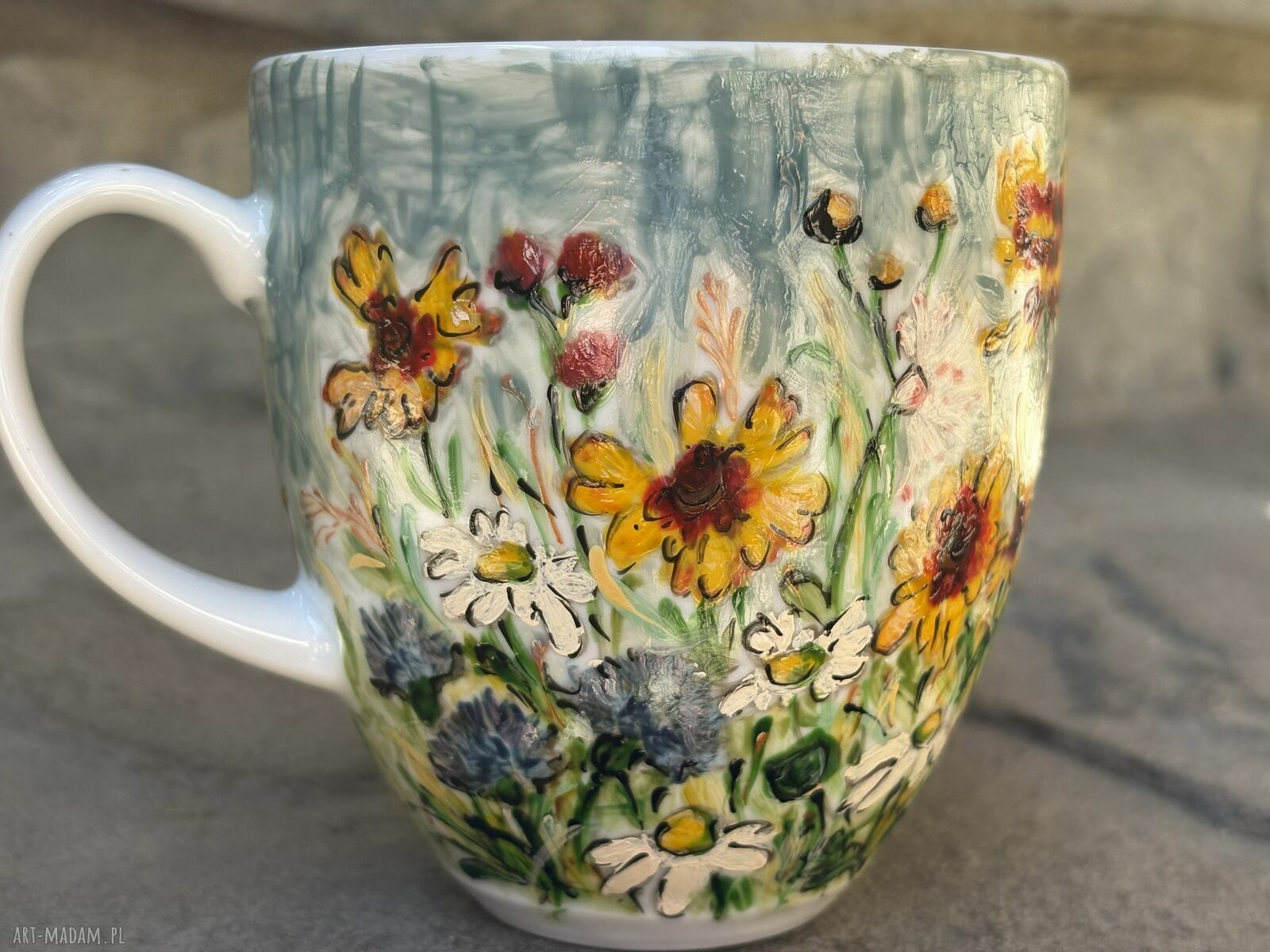 Porcelanowy kubek ręcznie malowany - Polne Kwiaty (300 ml)