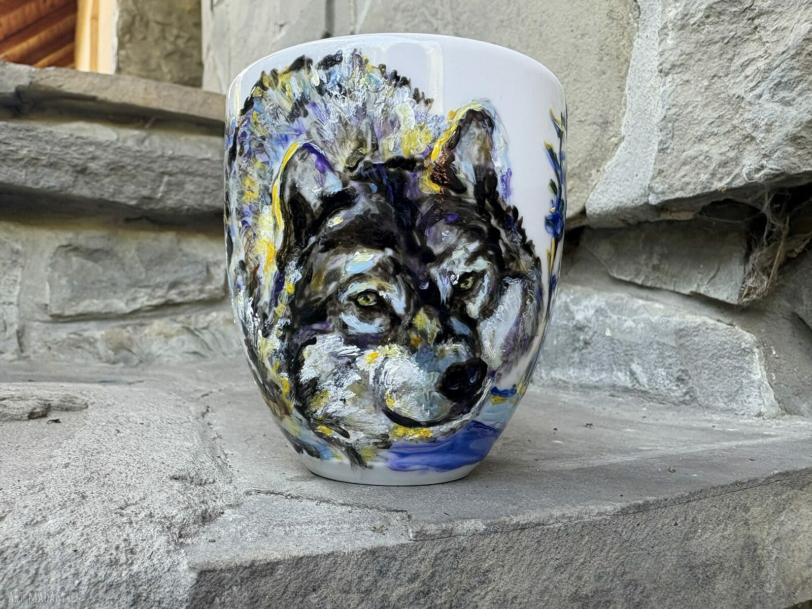 Porcelanowy kubek ręcznie malowany Zimowy Wilk 300 ml