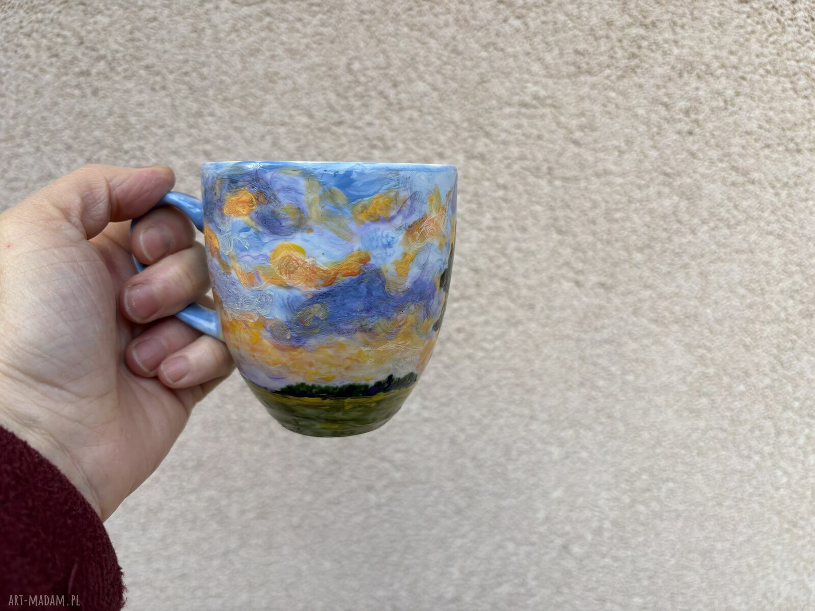 Porcelanowy kubek ręcznie malowany Las wieczorem - 300 ml