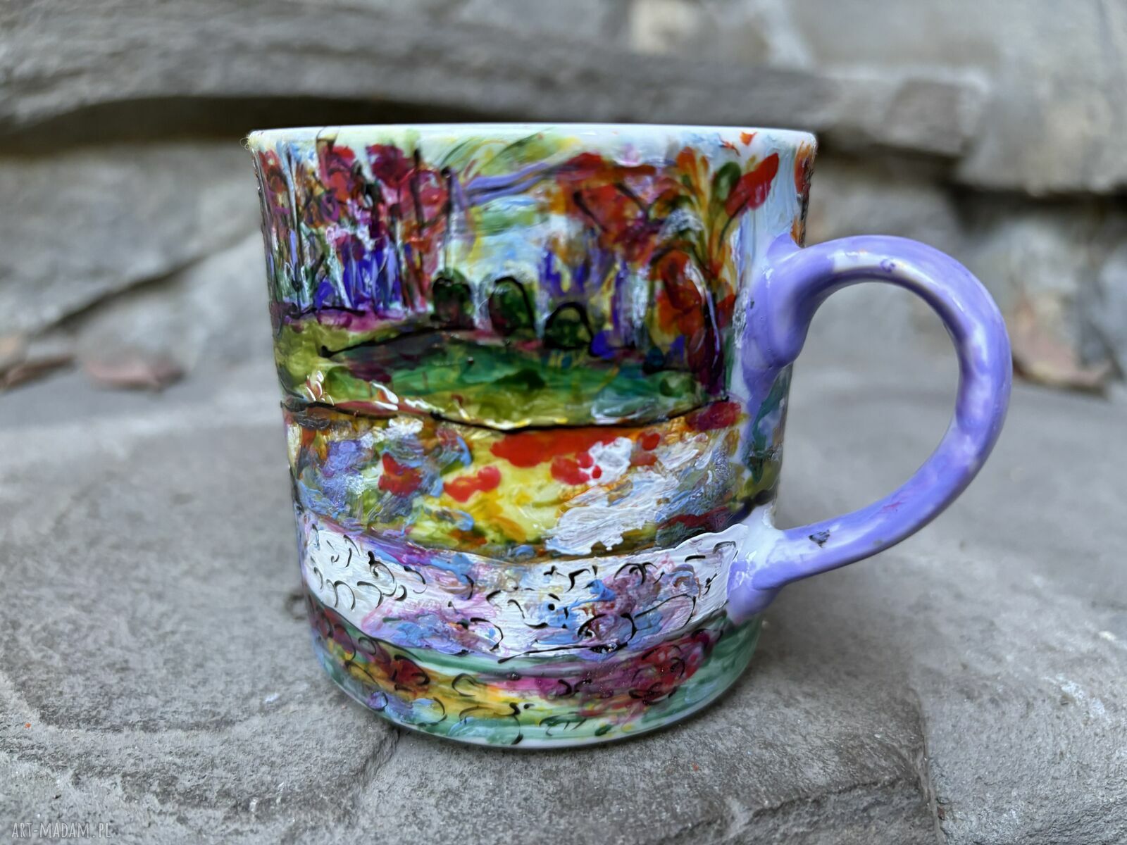 Porcelanowy kubek ręcznie malowany - Jesień w parku