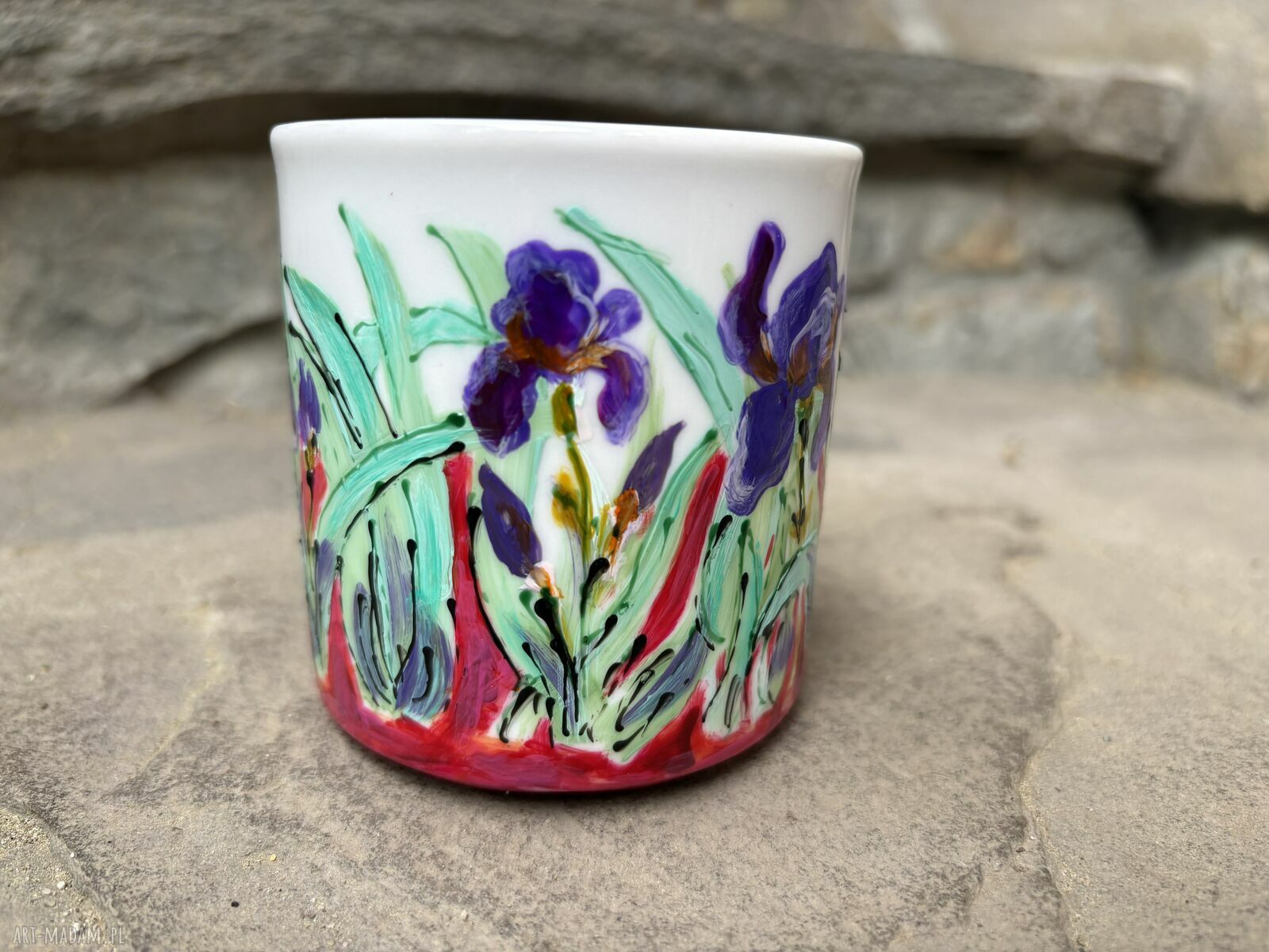 Porcelanowy kubek ręcznie malowany Irysy 250 ml