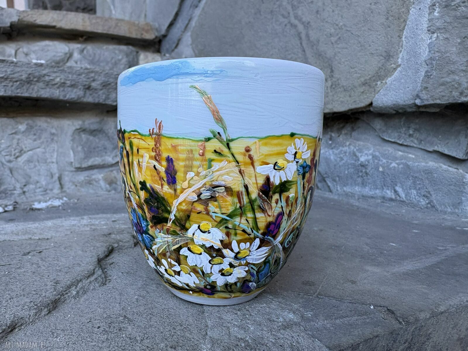 Porcelanowy kubek ręcznie malowany Łąka - 300 ml
