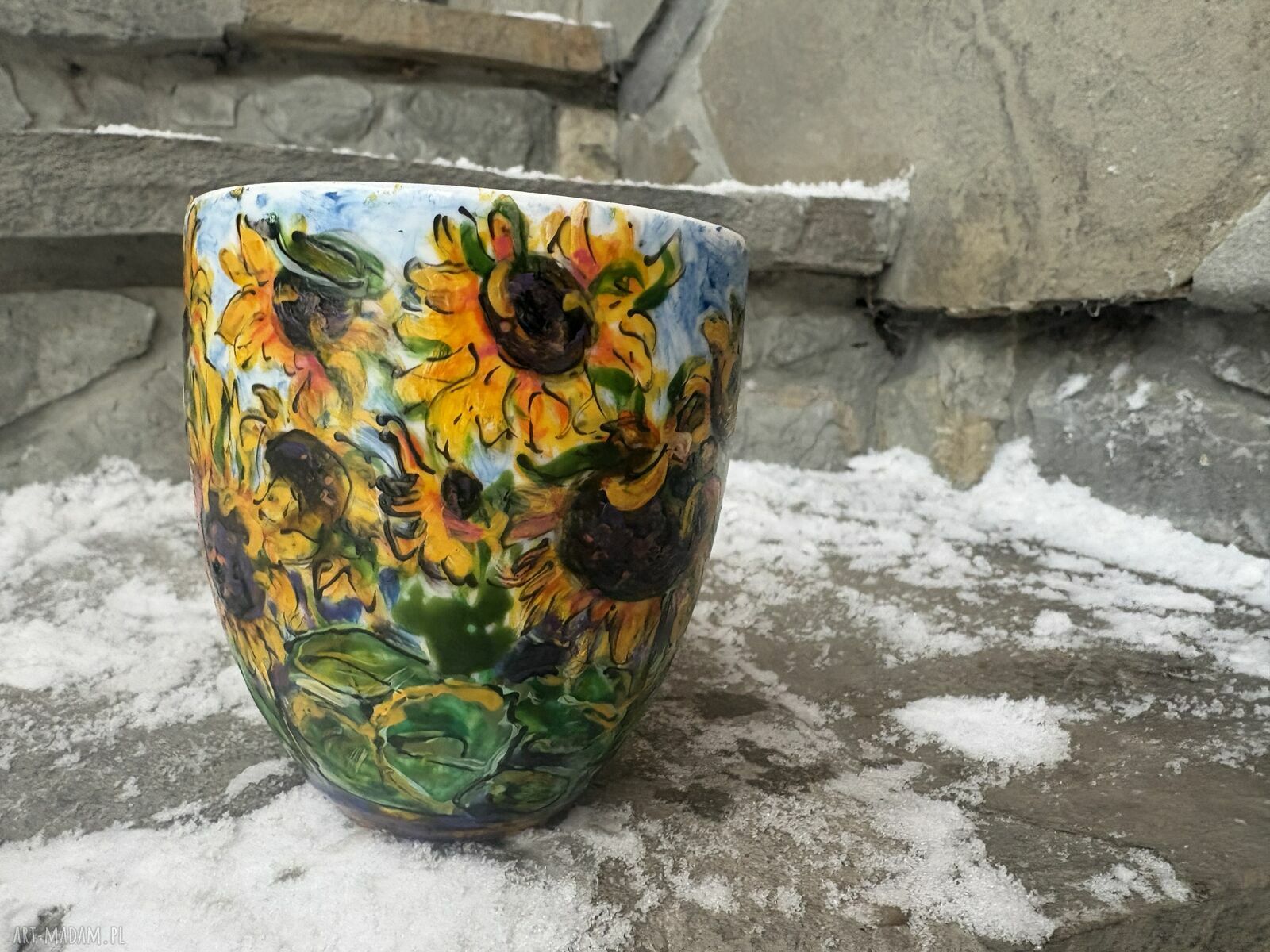 Porcelanowy kubek ręcznie malowany Słoneczniki (300 ml)