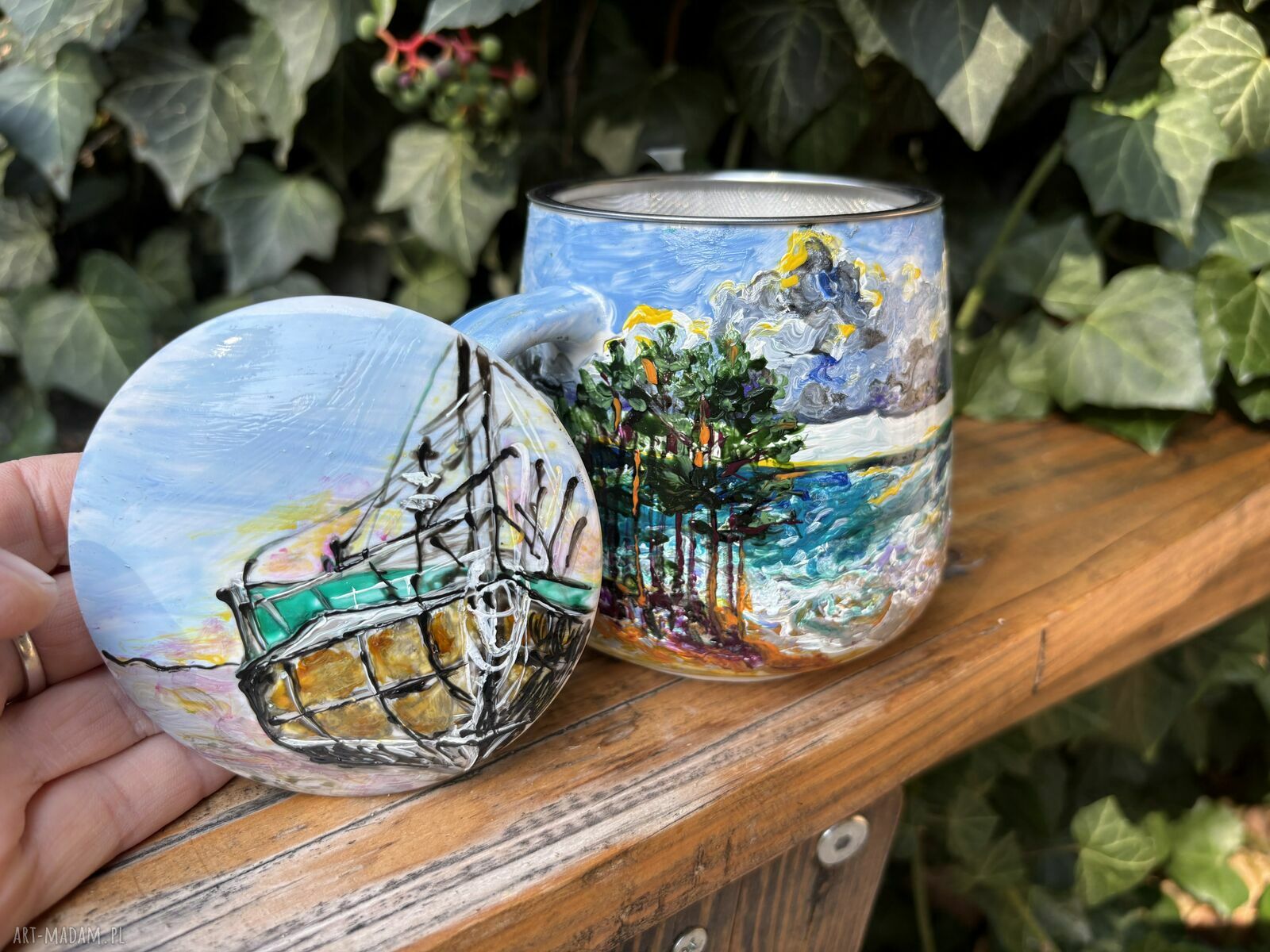 Porcelanowy kubek z zaparzaczem 500 ml - Nad Bałtykiem