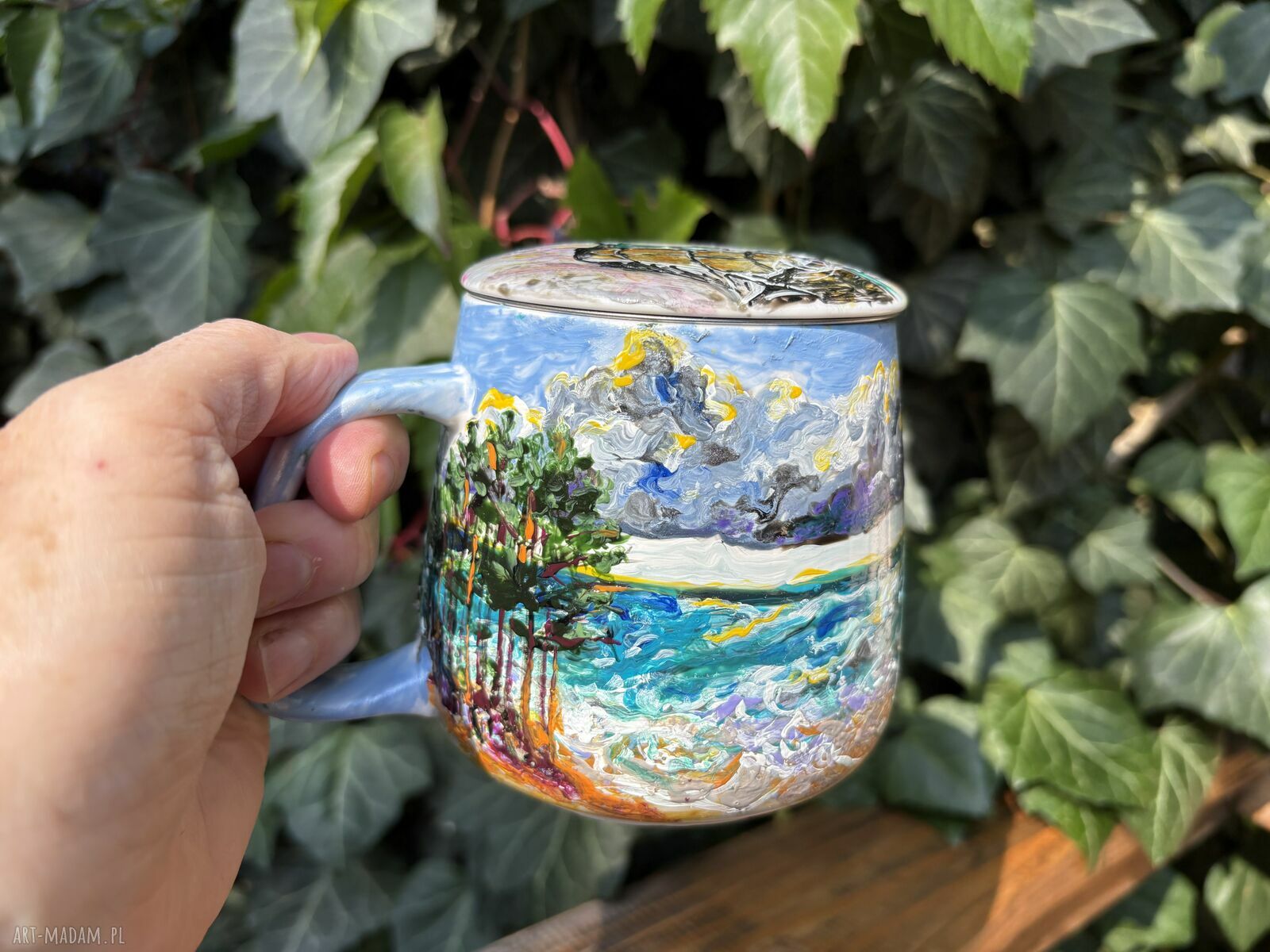Porcelanowy kubek z zaparzaczem 500 ml - Nad Bałtykiem