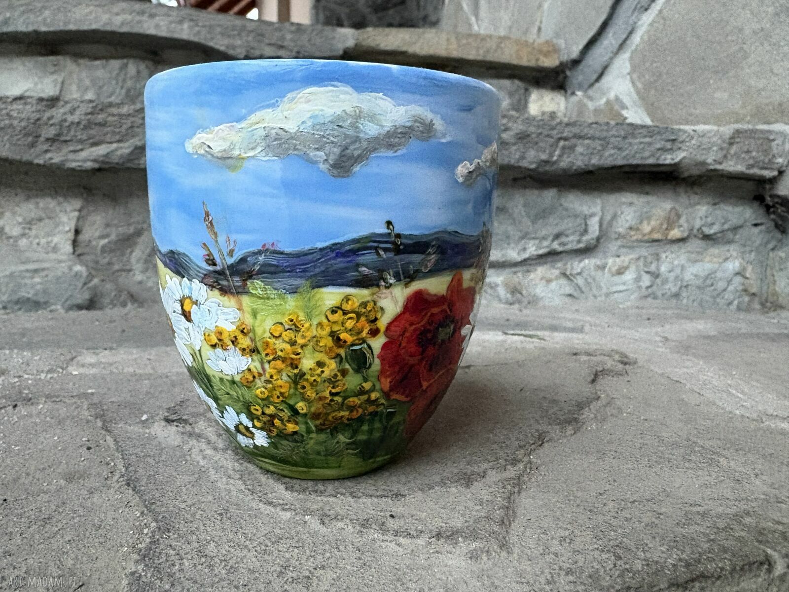 Porcelanowy kubek ręcznie malowany Polne kwiaty (300 ml)
