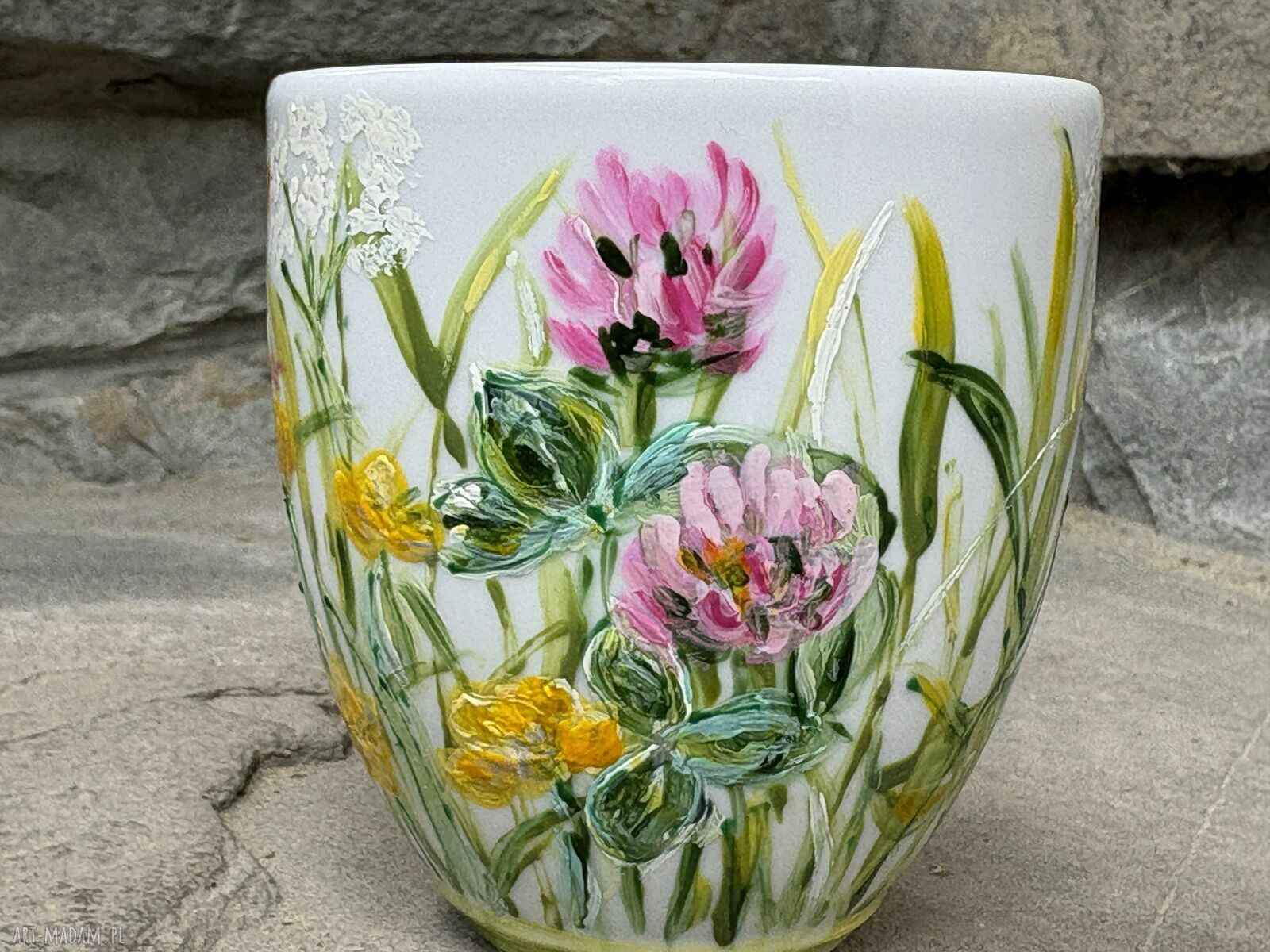 Porcelanowy kubek ręcznie malowany Łąka - 300 ml