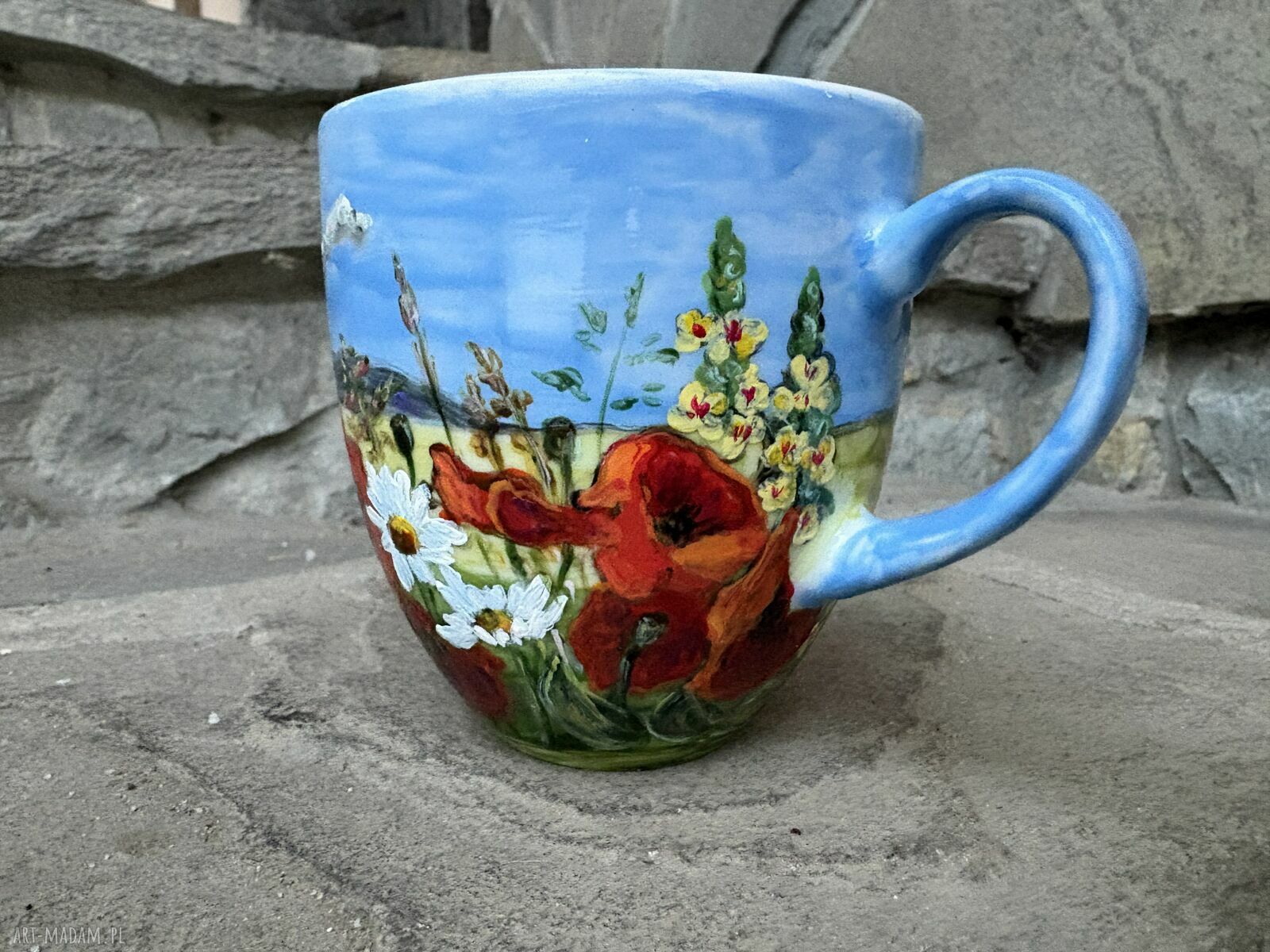 Porcelanowy kubek ręcznie malowany Polne kwiaty (300 ml)