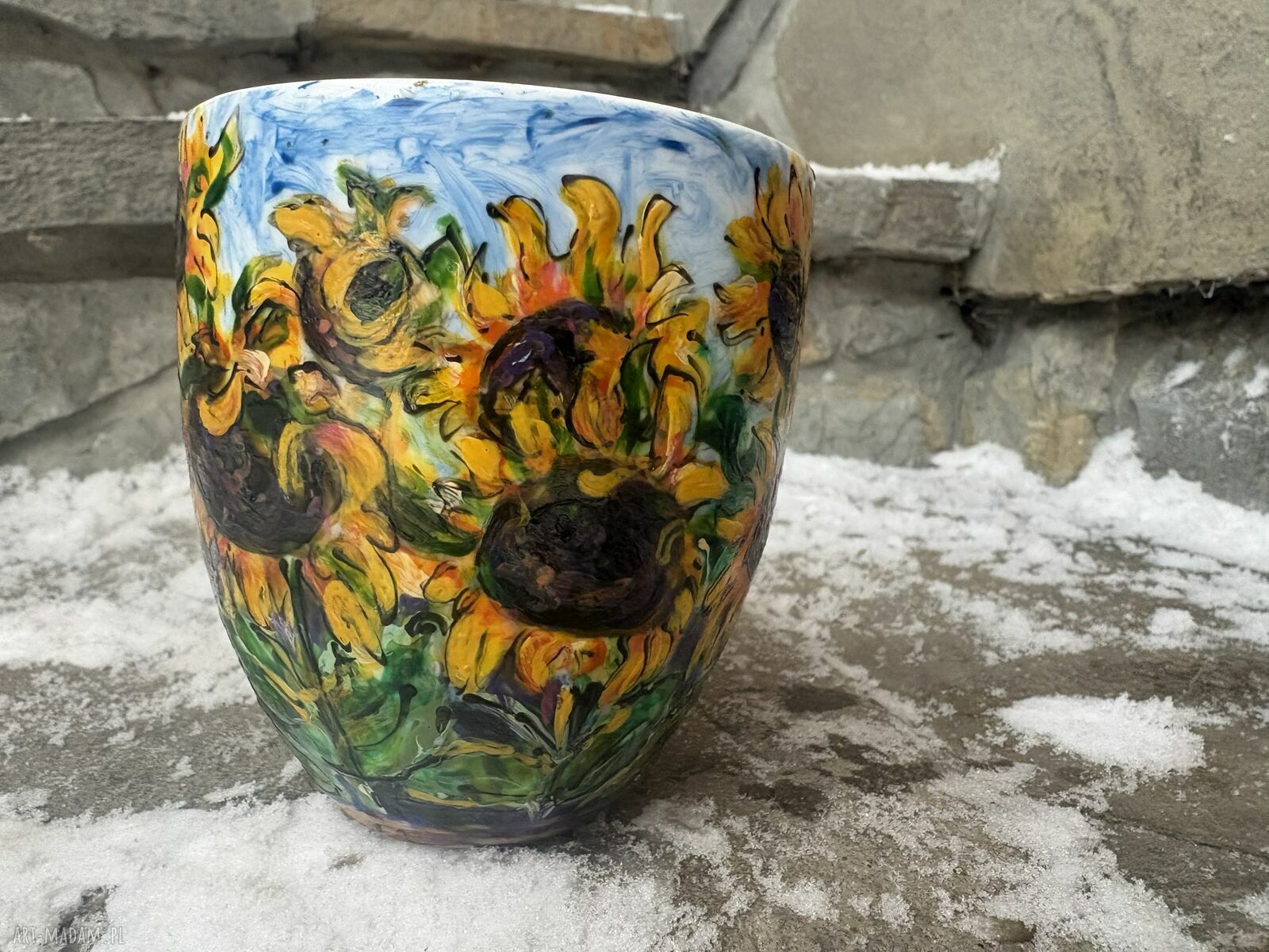 Porcelanowy kubek ręcznie malowany Słoneczniki (300 ml)