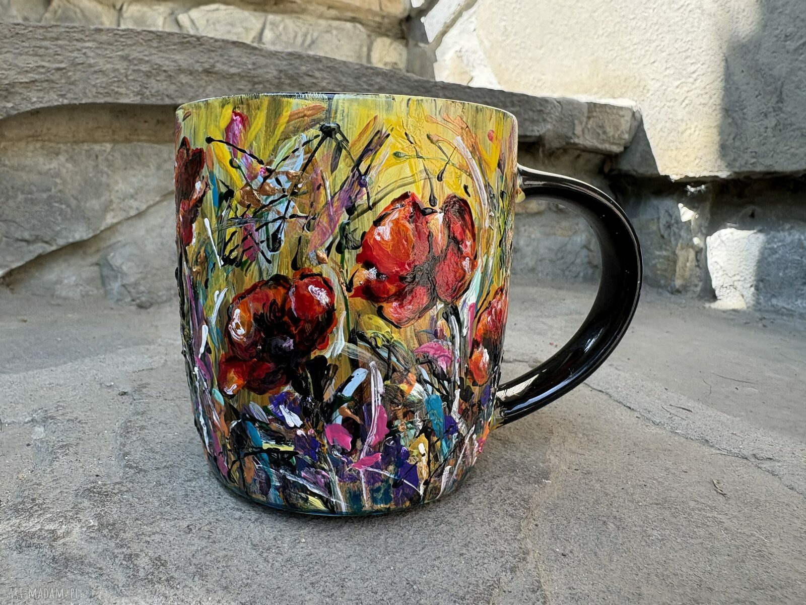 Porcelanowy kubek ręcznie malowany Maki 350 ml