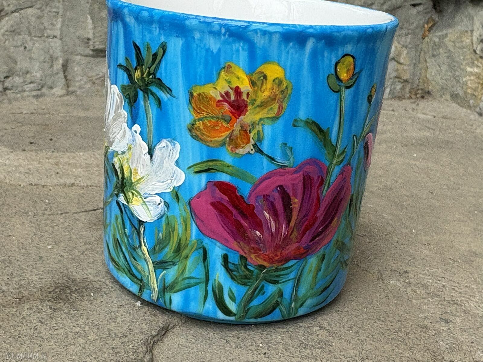 Porcelanowy kubek ręcznie malowany Kwiaty