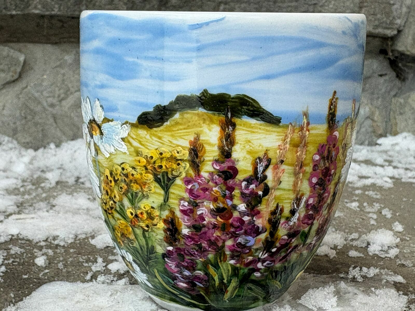 Porcelanowy kubek ręcznie malowany Polne kwiaty (300 ml)