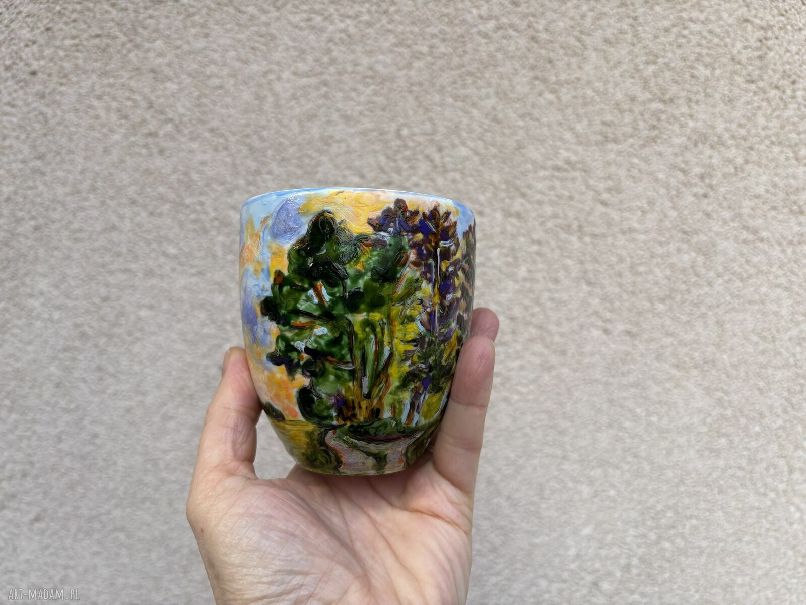 Porcelanowy kubek ręcznie malowany Las wieczorem - 300 ml