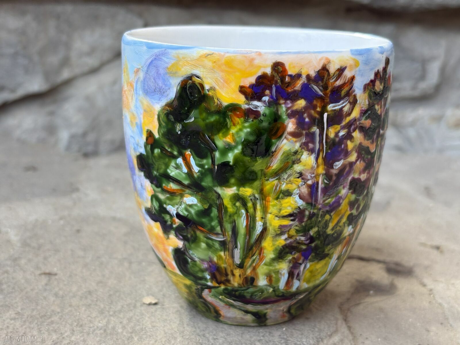 Porcelanowy kubek ręcznie malowany Las wieczorem - 300 ml