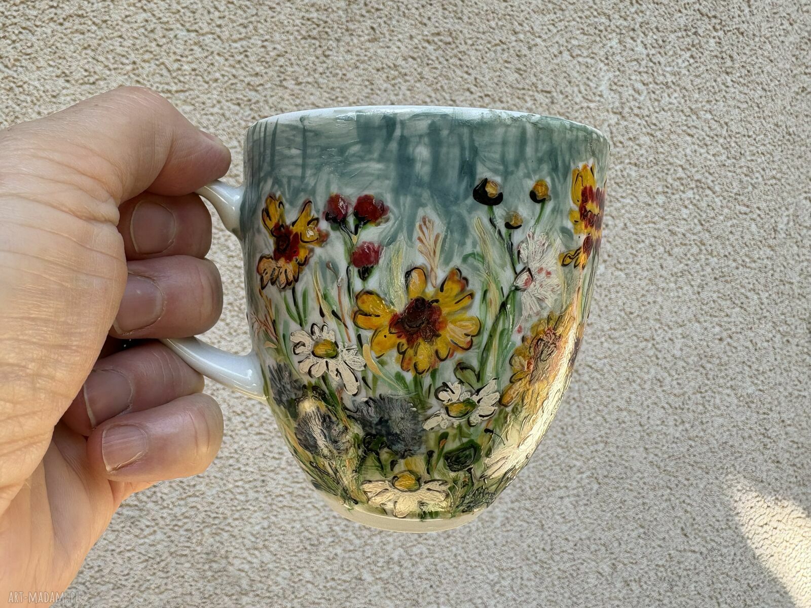 Porcelanowy kubek ręcznie malowany - Polne Kwiaty (300 ml)