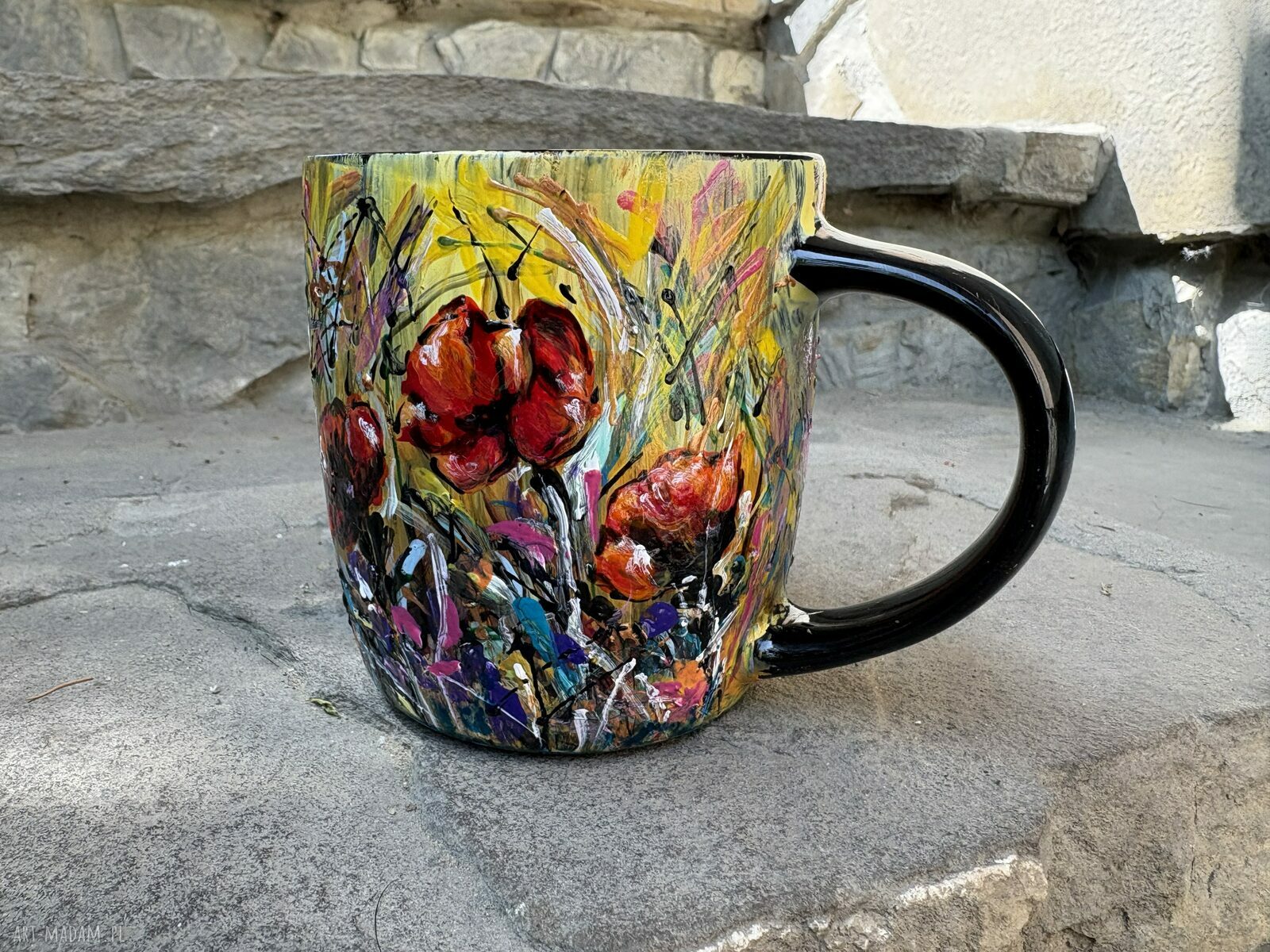Porcelanowy kubek ręcznie malowany Maki 350 ml