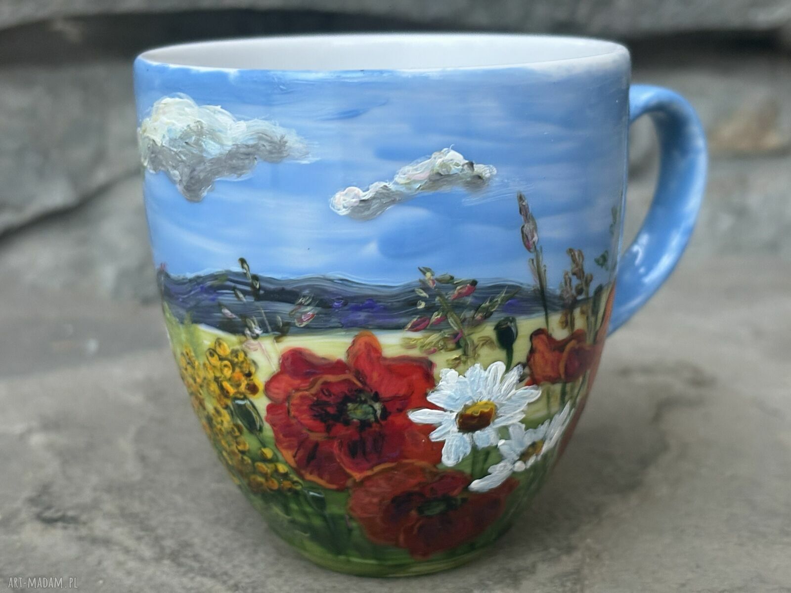 Porcelanowy kubek ręcznie malowany Polne kwiaty (300 ml)