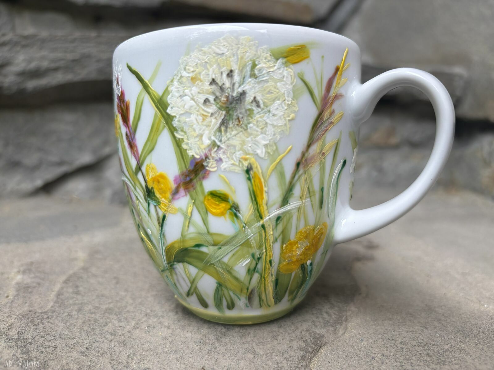 Porcelanowy kubek ręcznie malowany Łąka - 300 ml