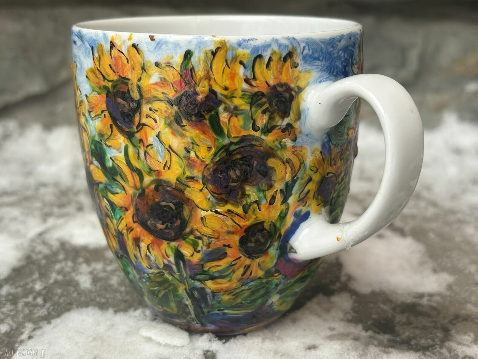 Porcelanowy kubek ręcznie malowany Słoneczniki (300 ml)
