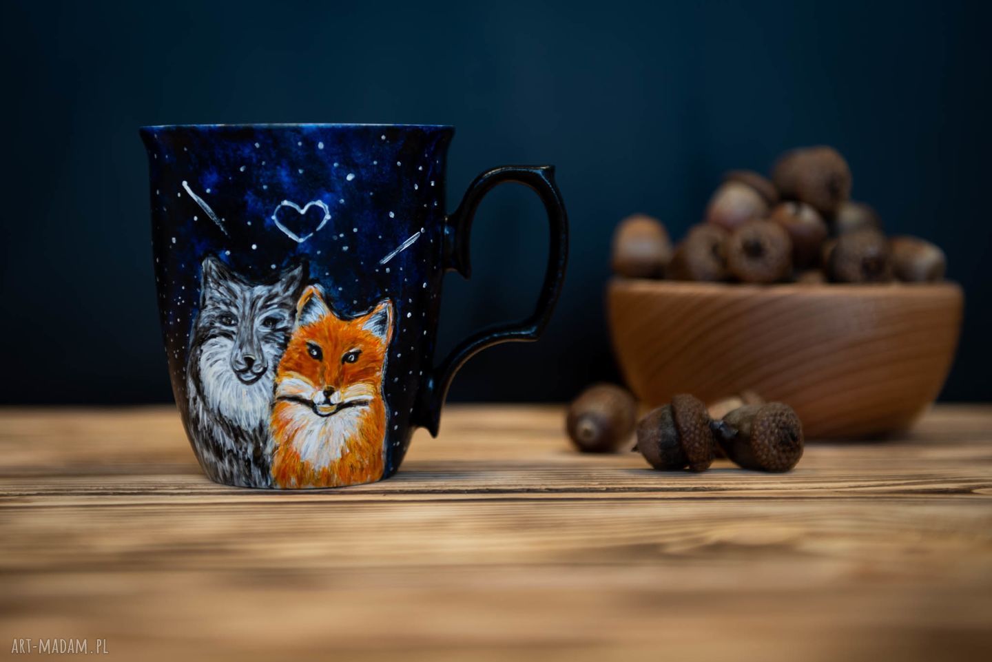 Porcelanowy kubek do kawy Wilk i lis personalizowany