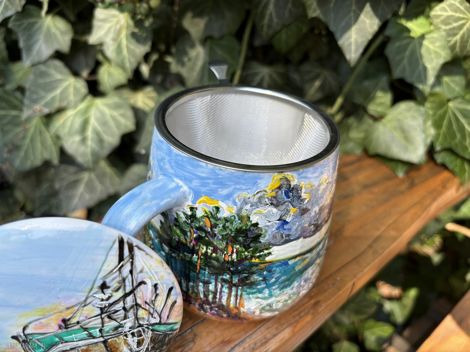 Porcelanowy kubek z zaparzaczem 500 ml - Nad Bałtykiem