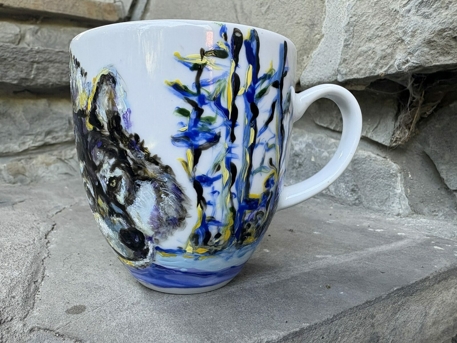 Porcelanowy kubek ręcznie malowany Zimowy Wilk 300 ml