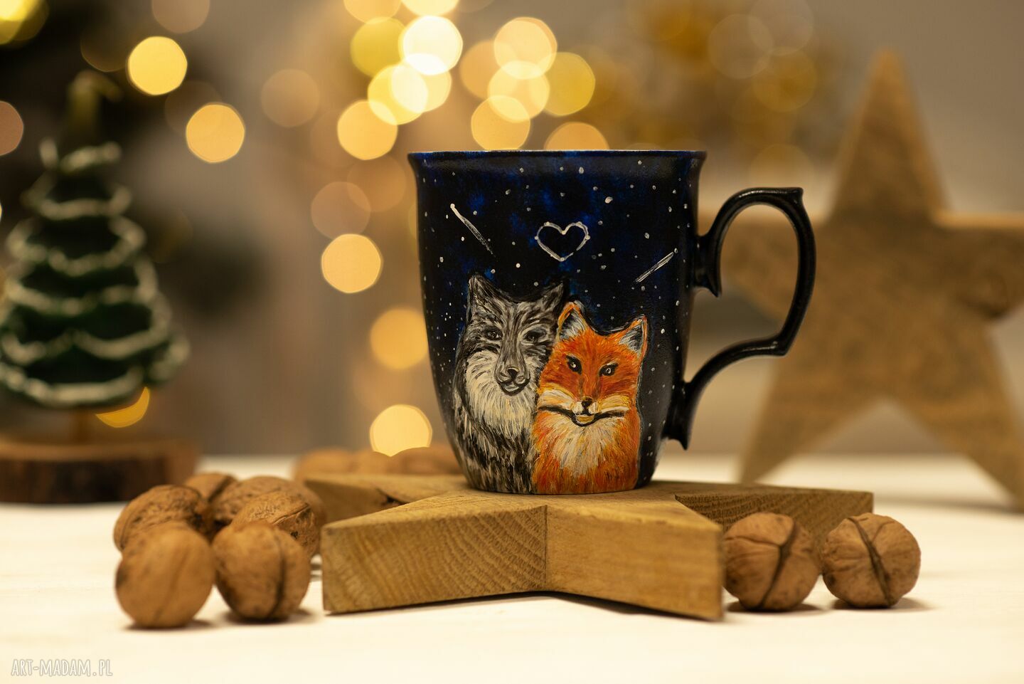 Porcelanowy kubek do kawy Wilk i lis personalizowany