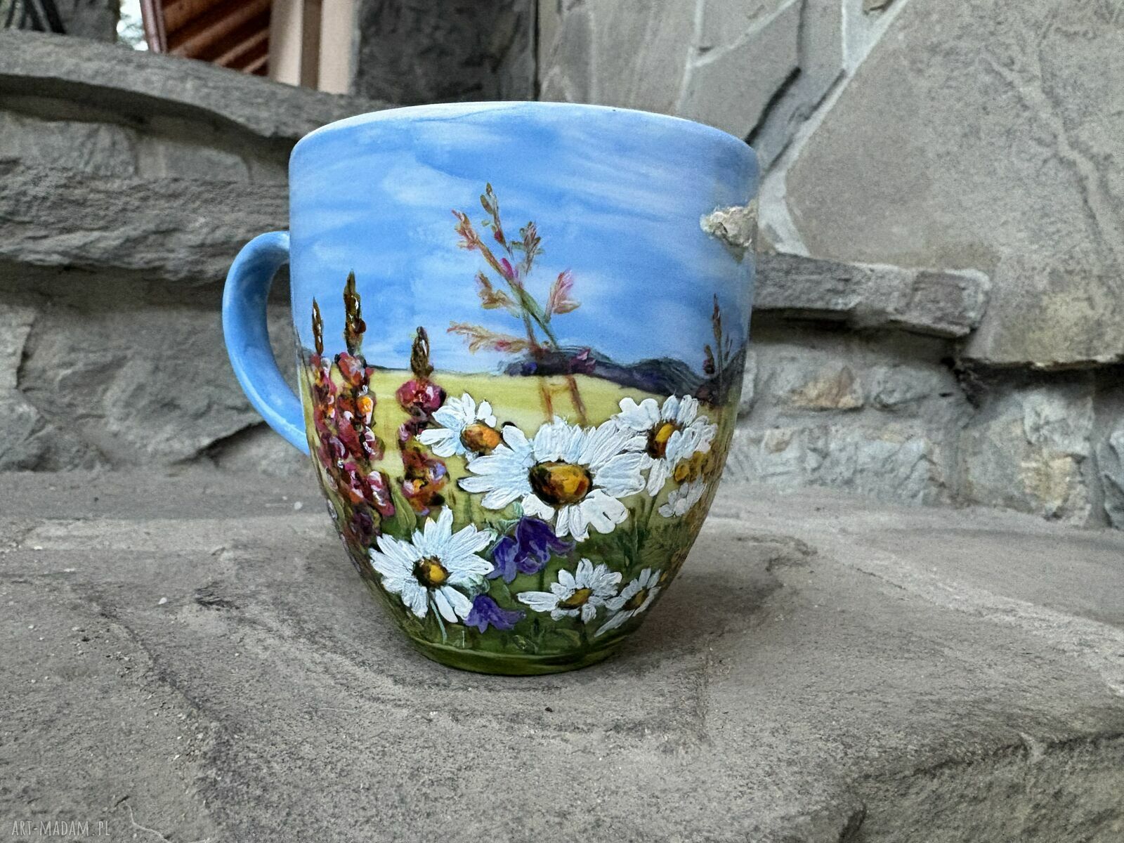 Porcelanowy kubek ręcznie malowany Polne kwiaty (300 ml)