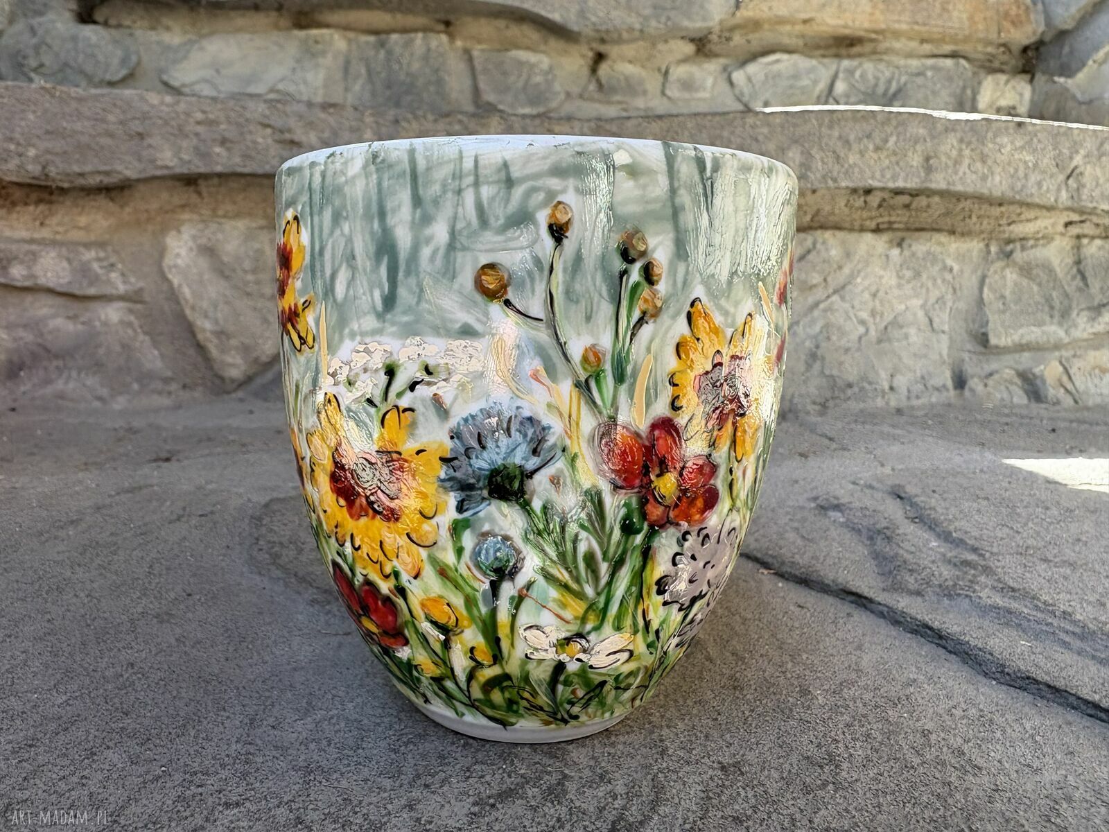 Porcelanowy kubek ręcznie malowany - Polne Kwiaty (300 ml)