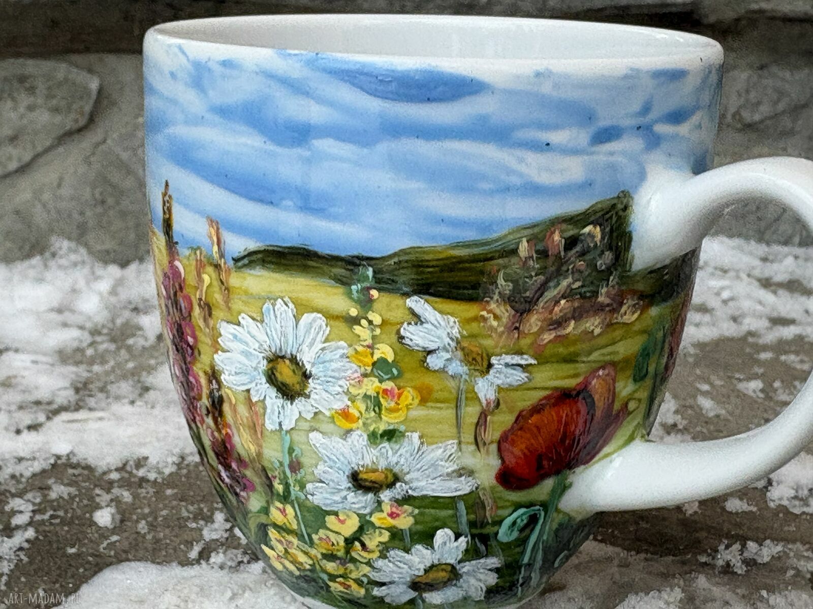 Porcelanowy kubek ręcznie malowany Polne kwiaty (300 ml)