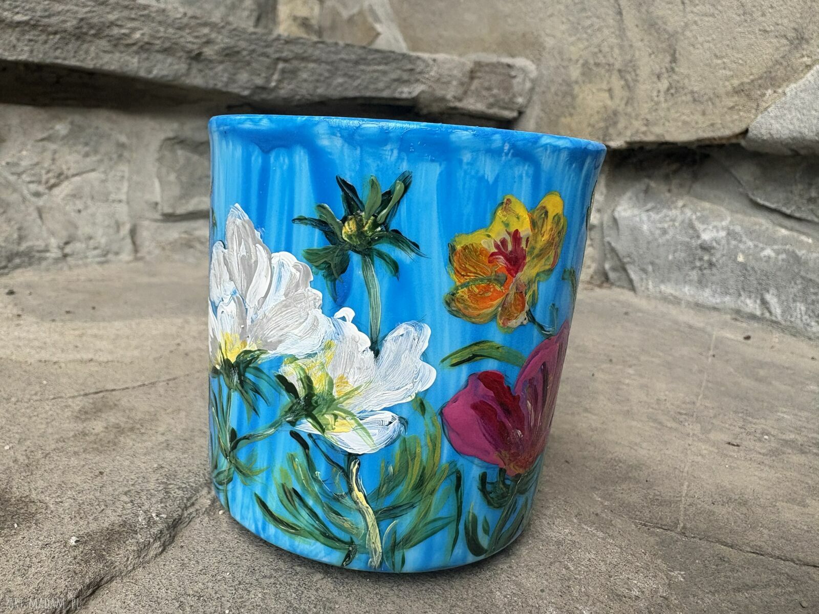 Porcelanowy kubek ręcznie malowany Kwiaty