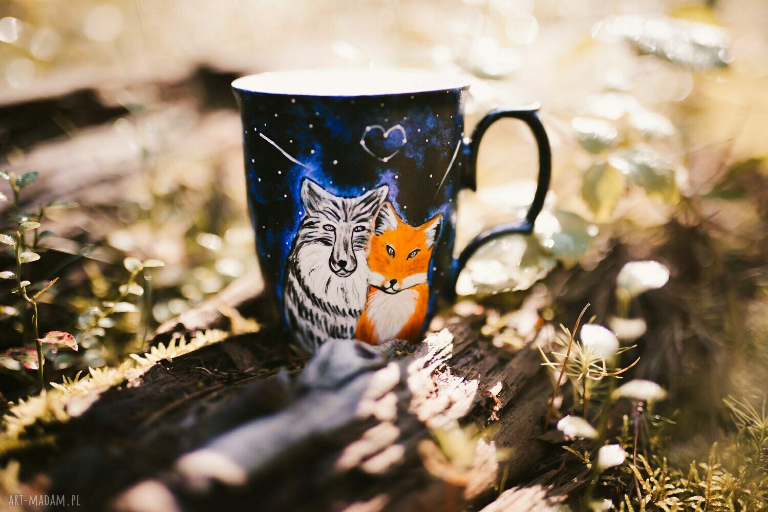 Porcelanowy kubek do kawy Wilk i lis personalizowany