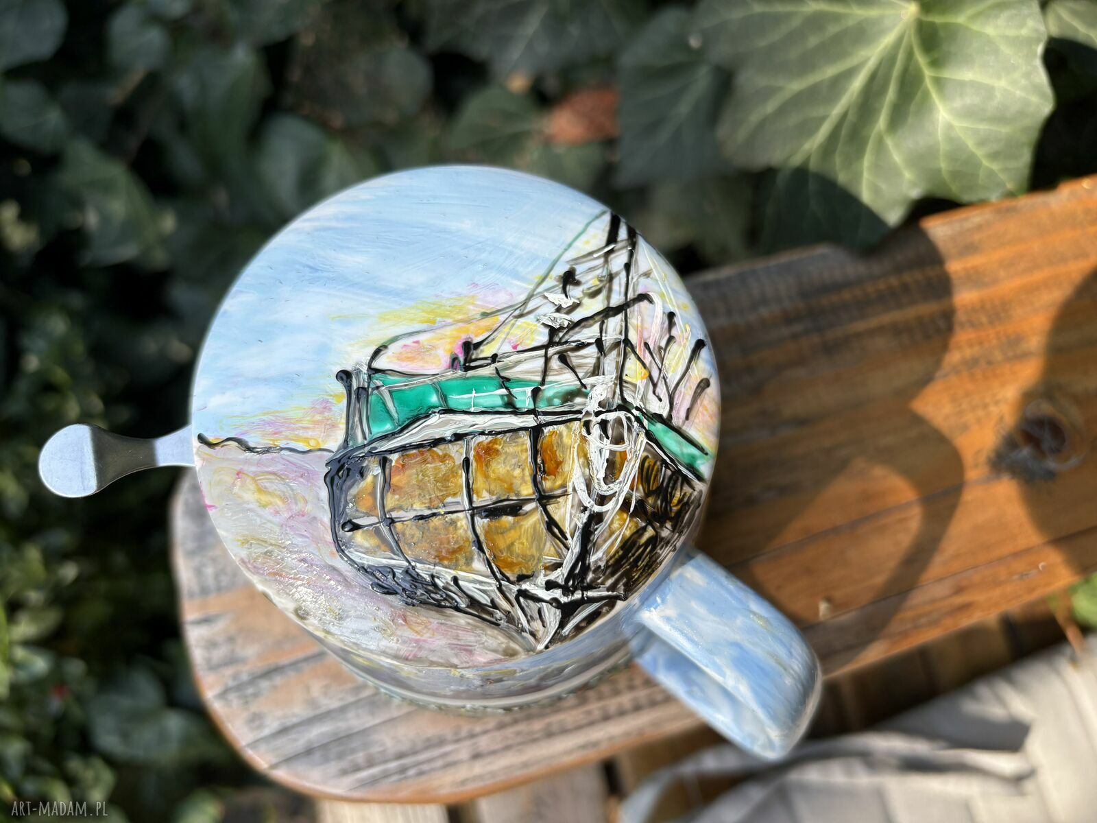 Porcelanowy kubek z zaparzaczem 500 ml - Nad Bałtykiem