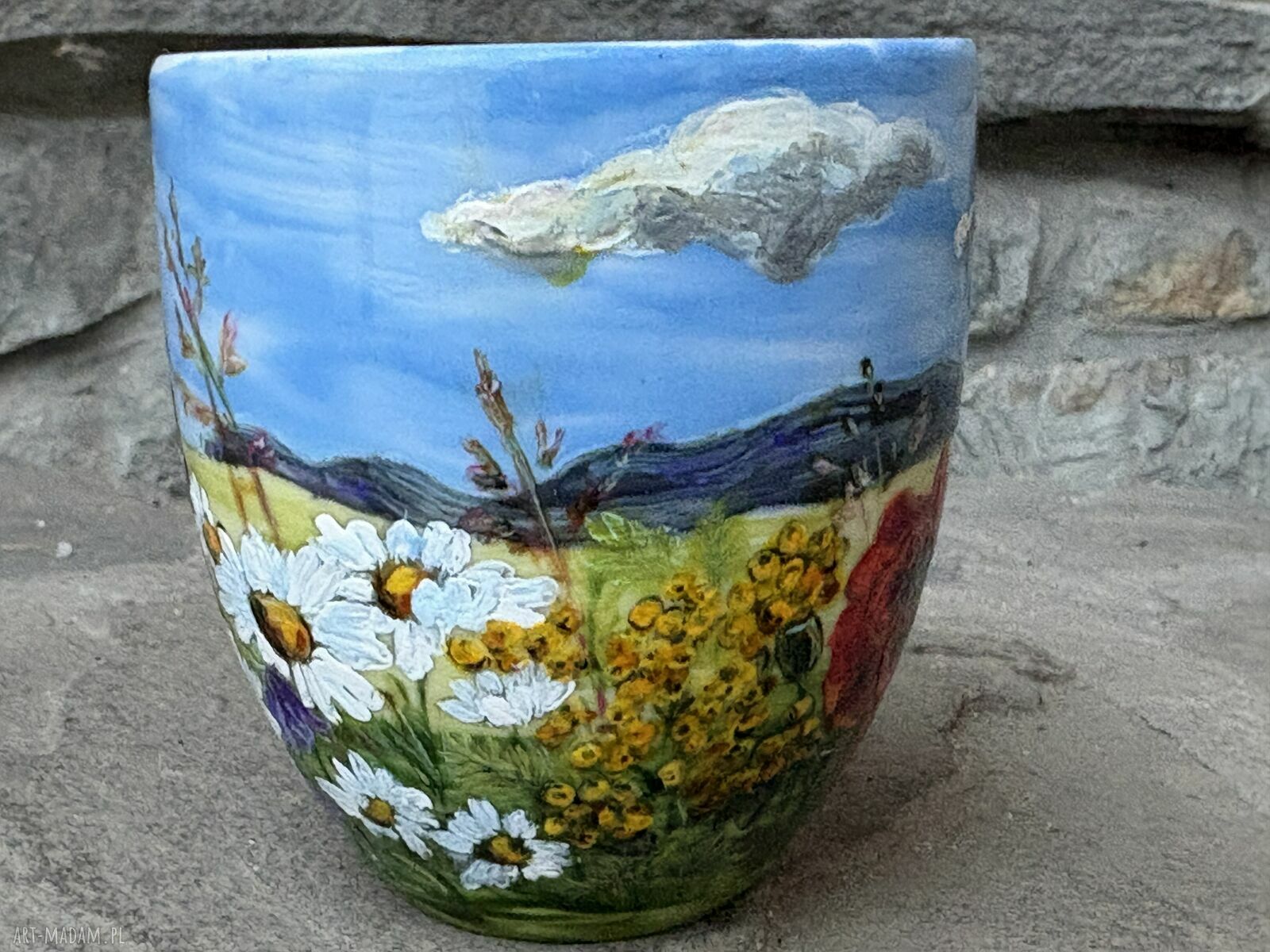 Porcelanowy kubek ręcznie malowany Polne kwiaty (300 ml)
