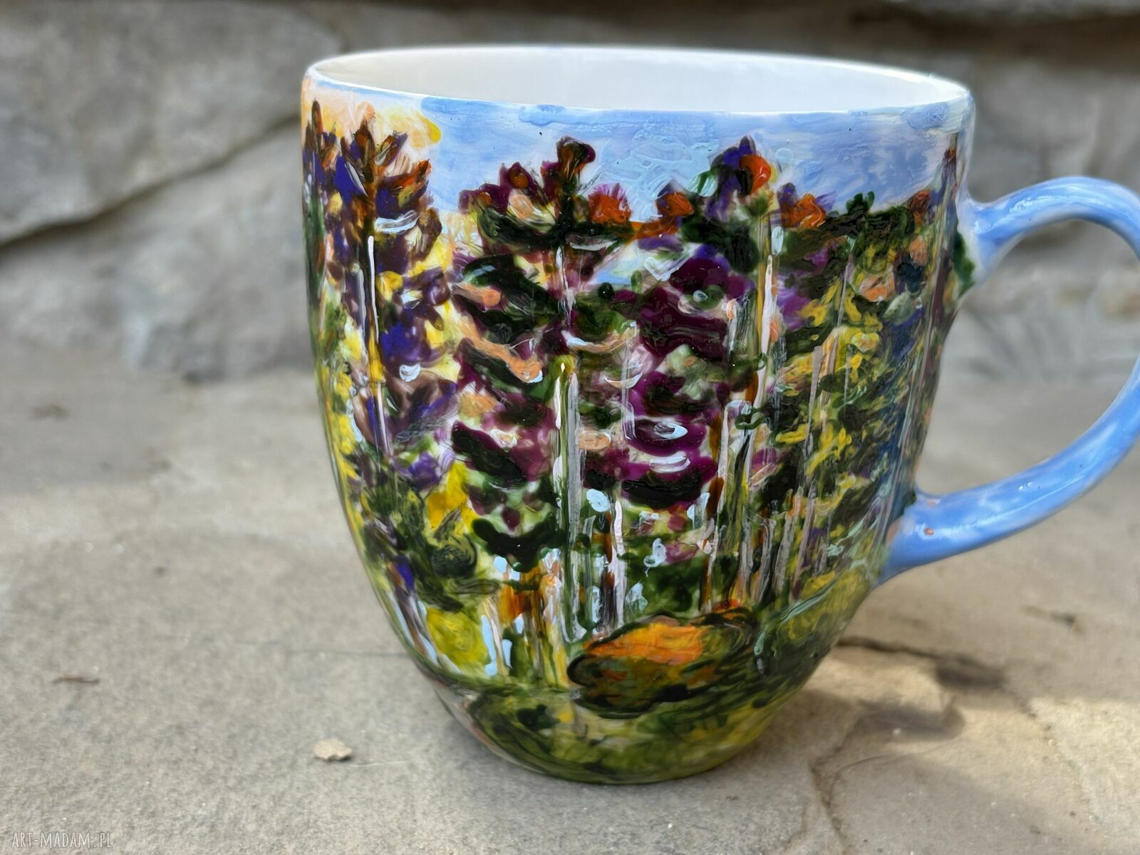 Porcelanowy kubek ręcznie malowany Las wieczorem - 300 ml