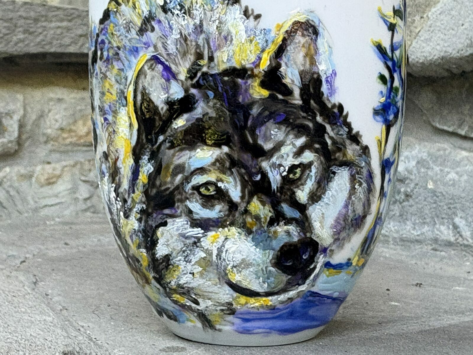 Porcelanowy kubek ręcznie malowany Zimowy Wilk 300 ml
