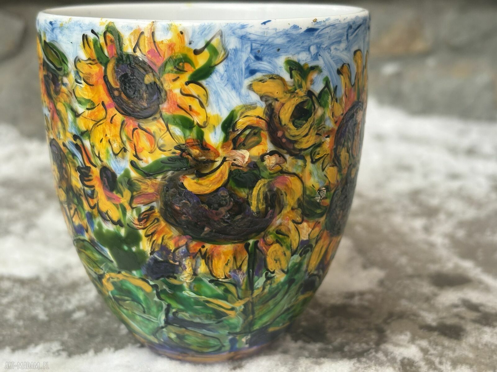 Porcelanowy kubek ręcznie malowany Słoneczniki (300 ml)