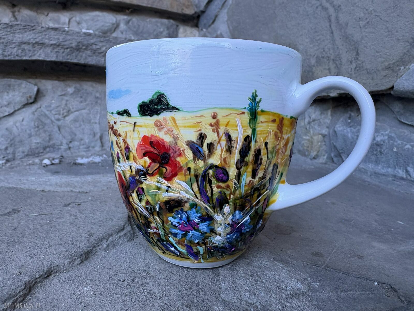 Porcelanowy kubek ręcznie malowany Łąka - 300 ml
