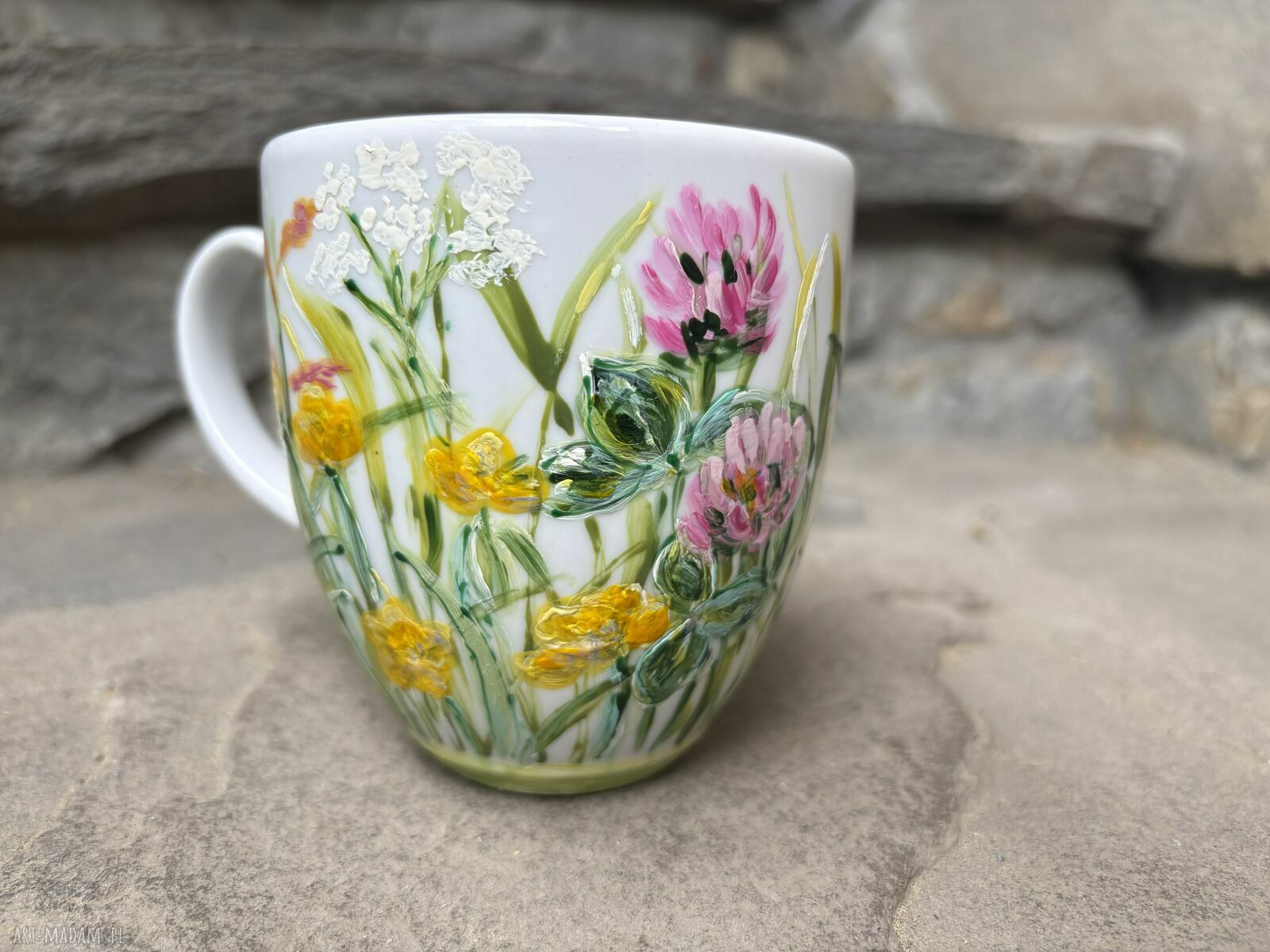 Porcelanowy kubek ręcznie malowany Łąka - 300 ml