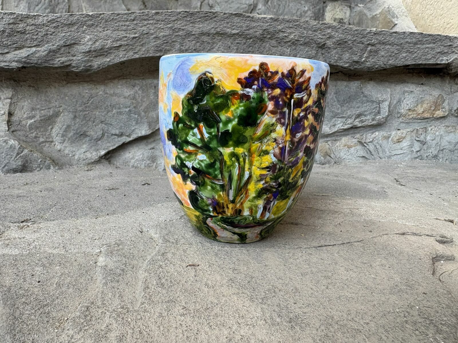 Porcelanowy kubek ręcznie malowany Las wieczorem - 300 ml