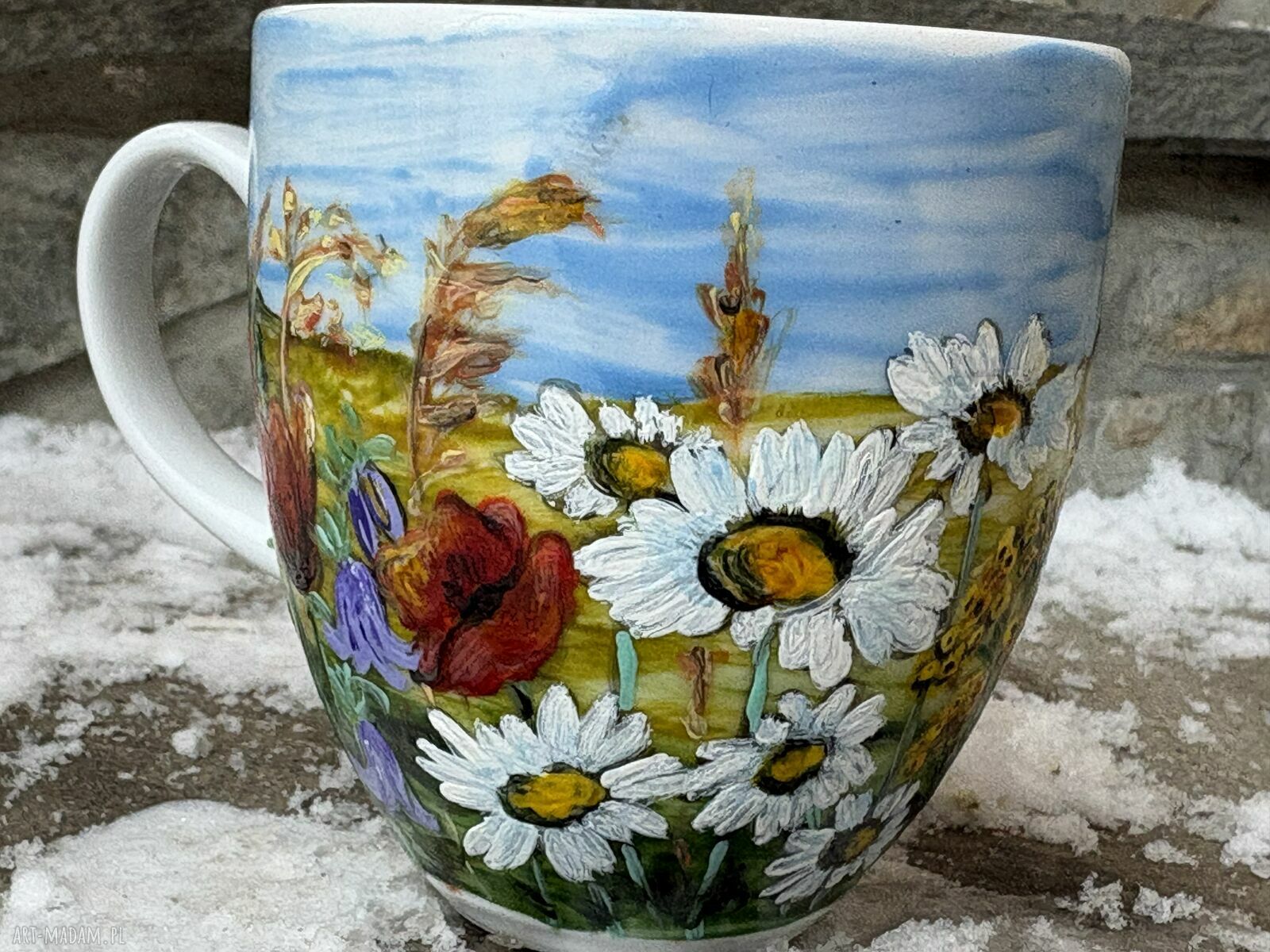 Porcelanowy kubek ręcznie malowany Polne kwiaty (300 ml)