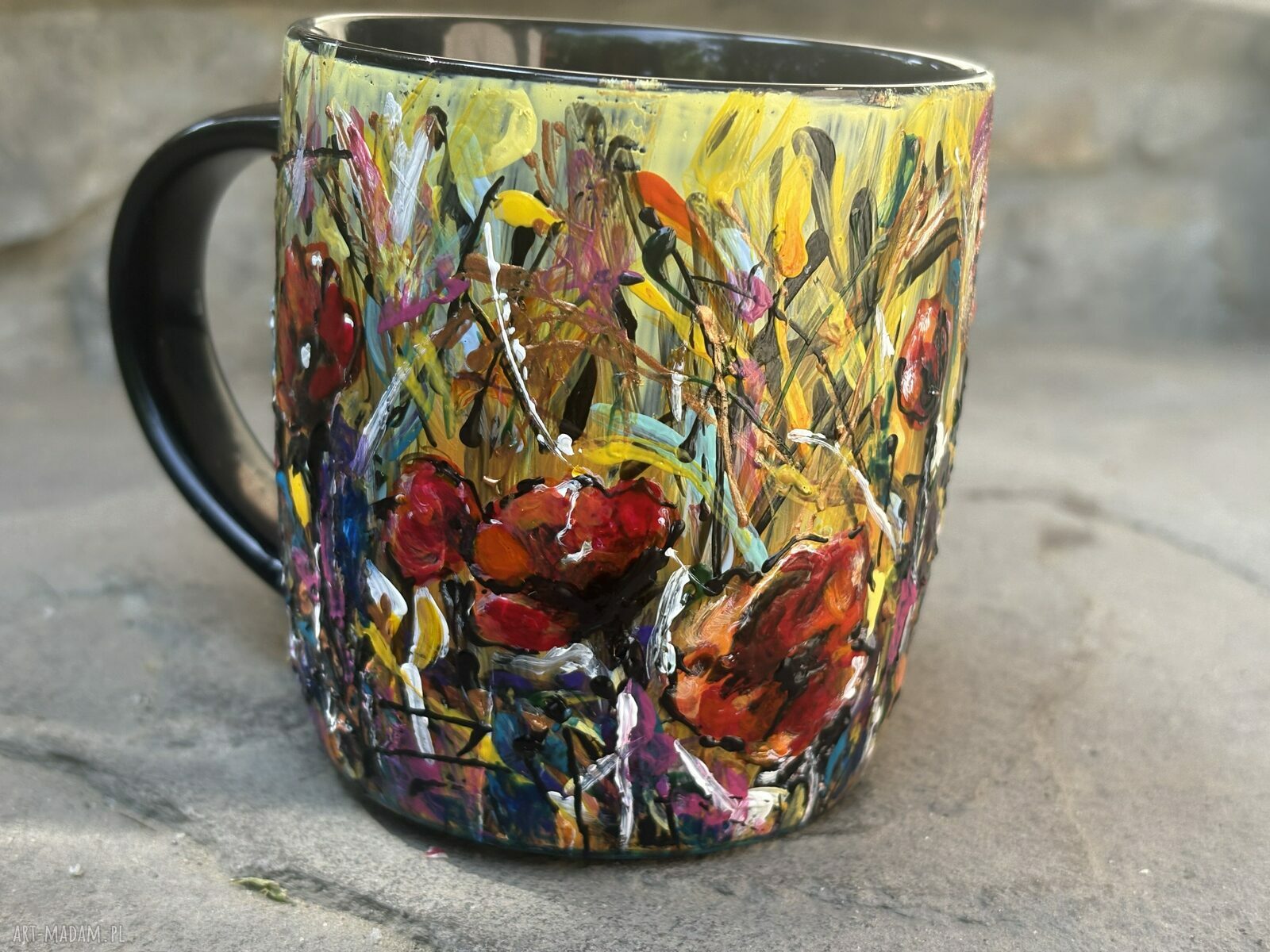 Porcelanowy kubek ręcznie malowany Maki 350 ml