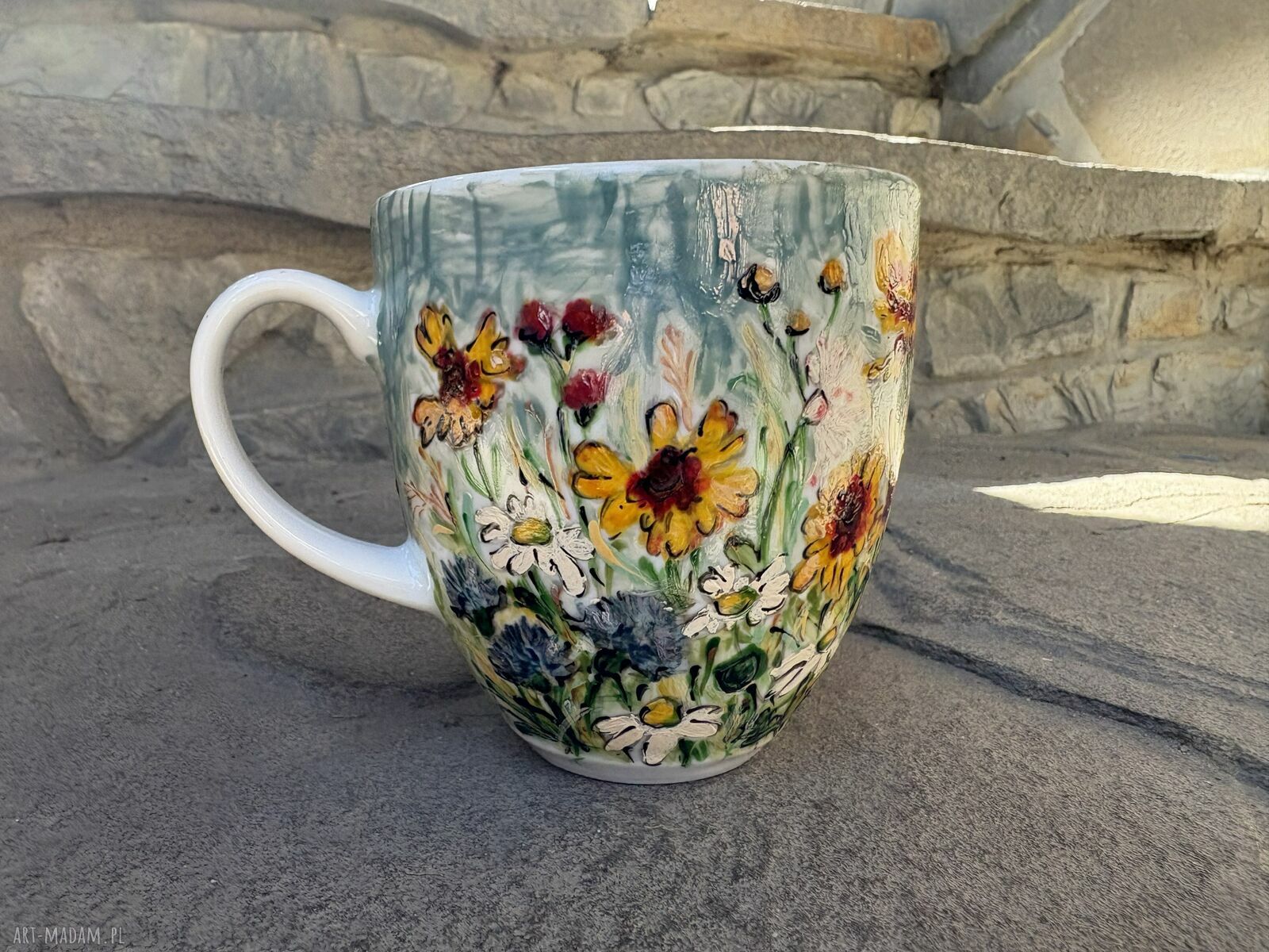 Porcelanowy kubek ręcznie malowany - Polne Kwiaty 300 ml