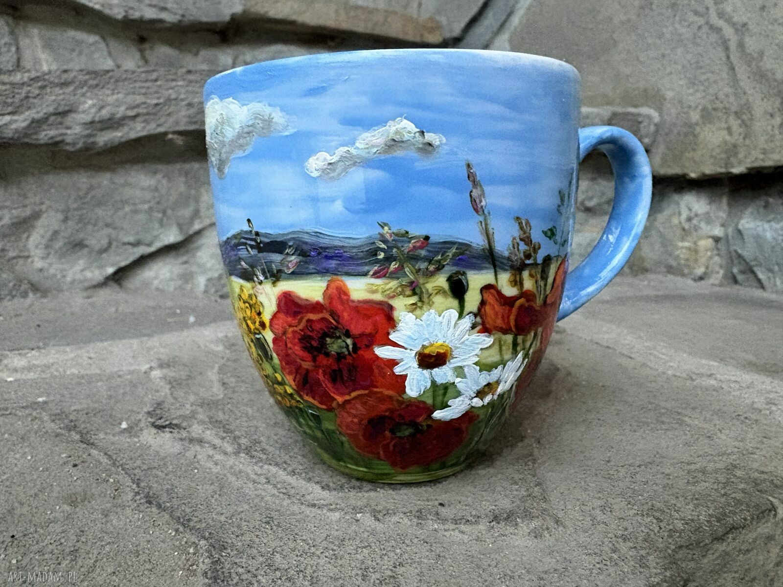 Porcelanowy kubek ręcznie malowany Polne kwiaty 300 ml
