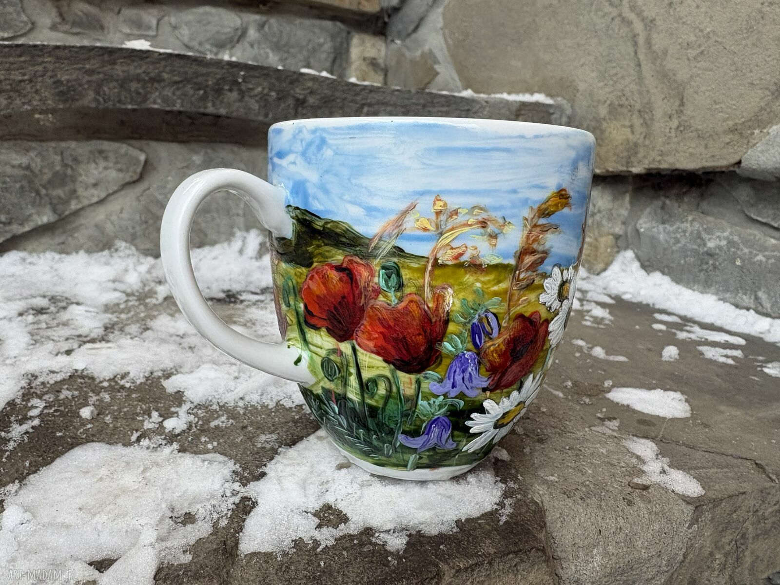 Porcelanowy kubek ręcznie malowany Polne kwiaty 300 ml