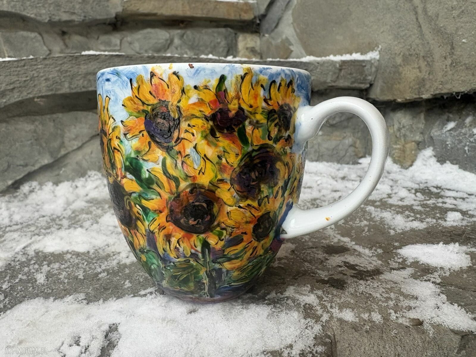 Porcelanowy kubek ręcznie malowany Słoneczniki 300 ml