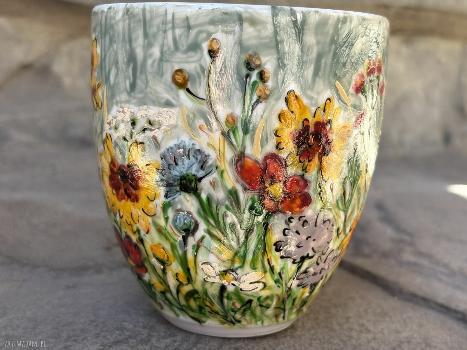 Porcelanowy kubek ręcznie malowany - Polne Kwiaty (300 ml)