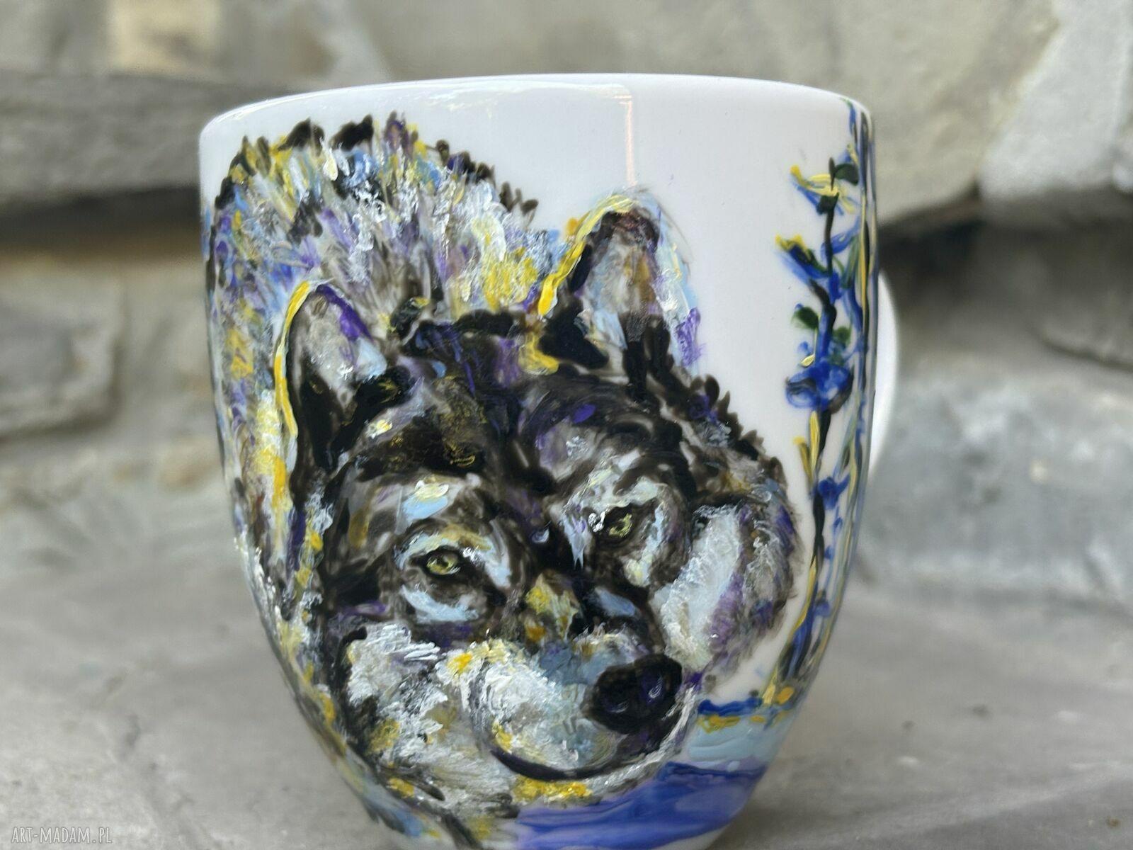 Porcelanowy kubek ręcznie malowany Zimowy Wilk 300 ml