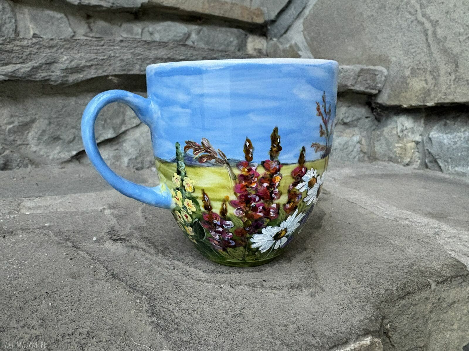 Porcelanowy kubek ręcznie malowany Polne kwiaty (300 ml)