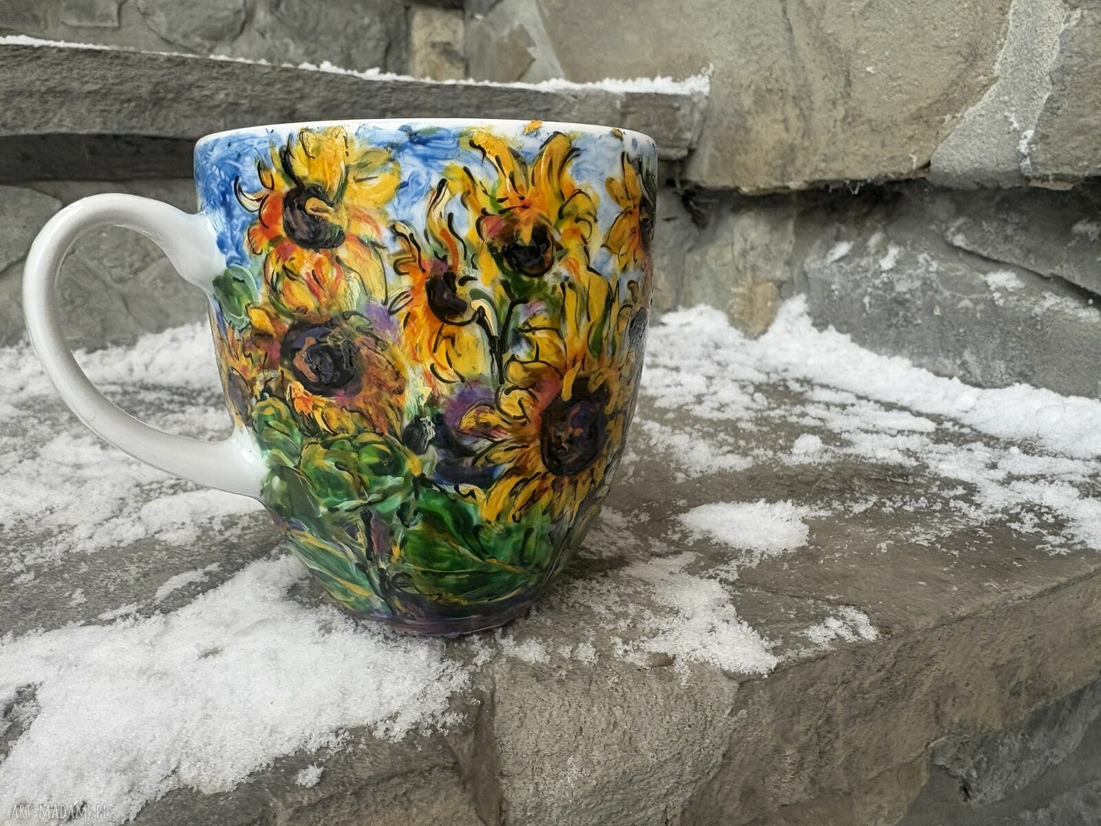 Porcelanowy kubek ręcznie malowany Słoneczniki (300 ml)